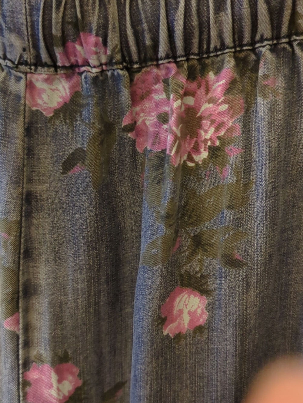 Floral Ruffle Flare Pants - Denim with Pink Roses - Picture 3 of 5